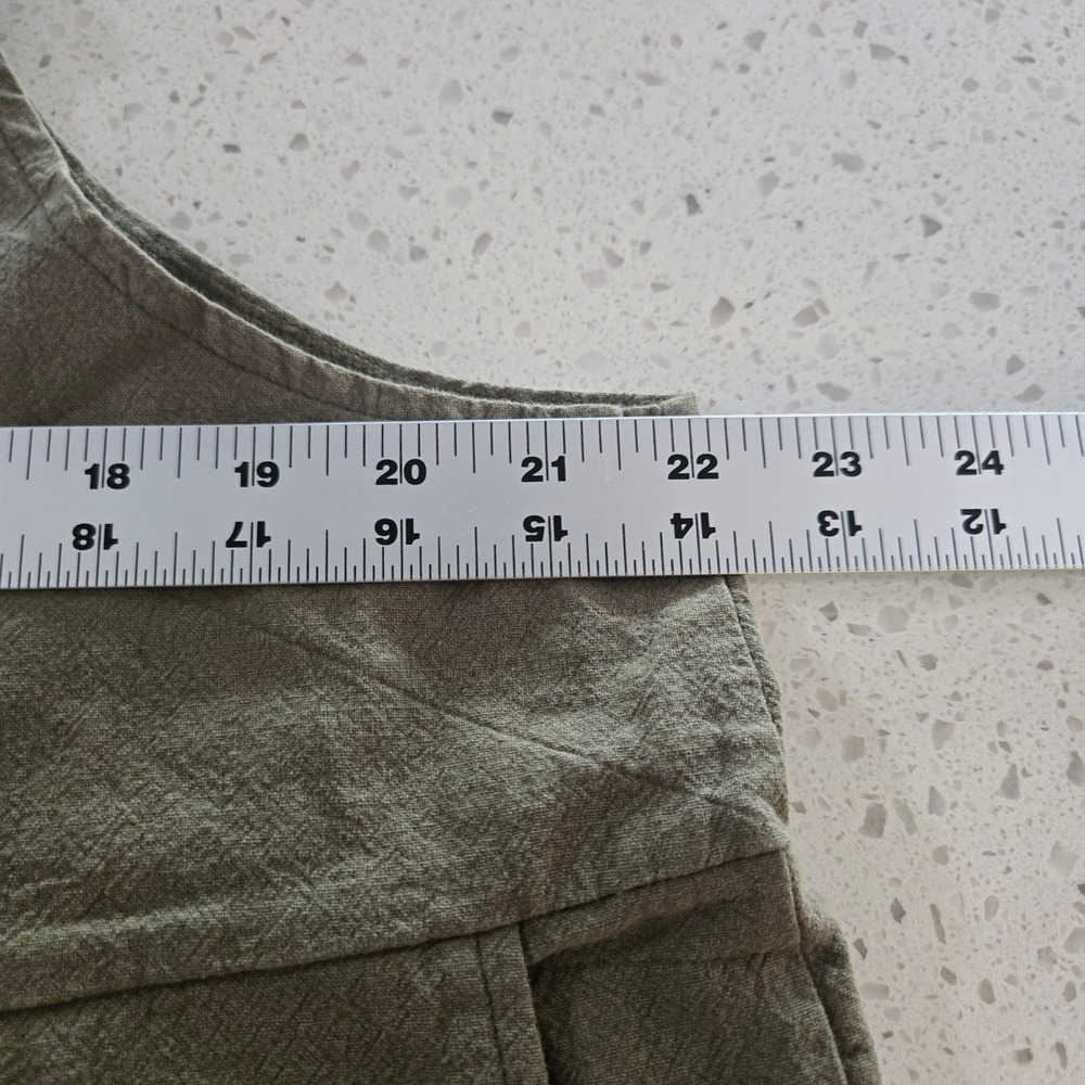 Overalls Womens XL Olive Green Linen Blend Wide Leg Cropped Jumpsuit Boho Relax - Picture 5 of 7